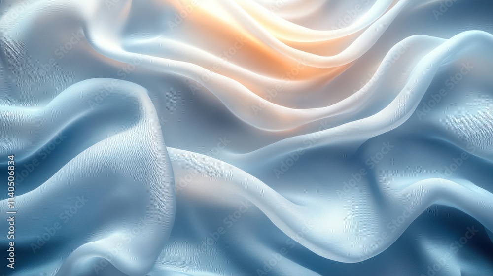 Fototapeta premium Abstract light blue silk fabric texture with soft waves and highlights.