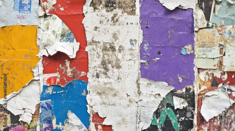 Fototapeta premium An artistic abstract background featuring torn street posters. 