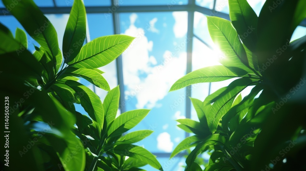 Naklejka premium Growing green plants under clear sky in nature's lush environment close-up viewpoint for sustainable living