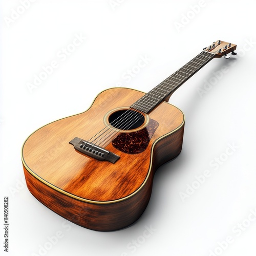Wooden acoustic guitar displayed on a white background showcasing craftsmansh...