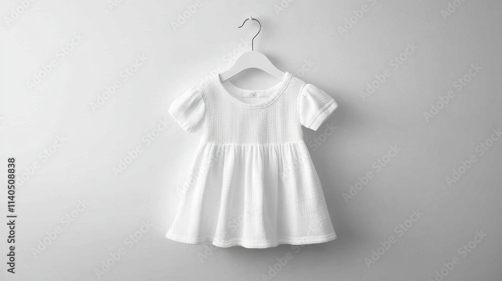 Beautifully styled cotton dress displayed on a white hanger. Beautifully styled cotton dress displayed on a white hanger.