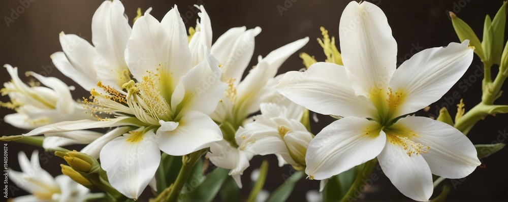 Obraz premium Banana blossom with delicate white petals and golden yellow center, garden, bananas