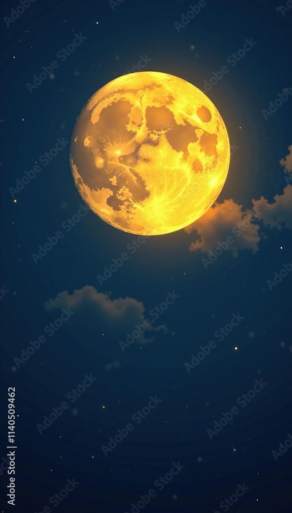Moon illuminated by a bright yellow moonlight, nighttime, night sky, glow Moon illuminated by a bright yellow moonlight, nighttime, night sky, glow