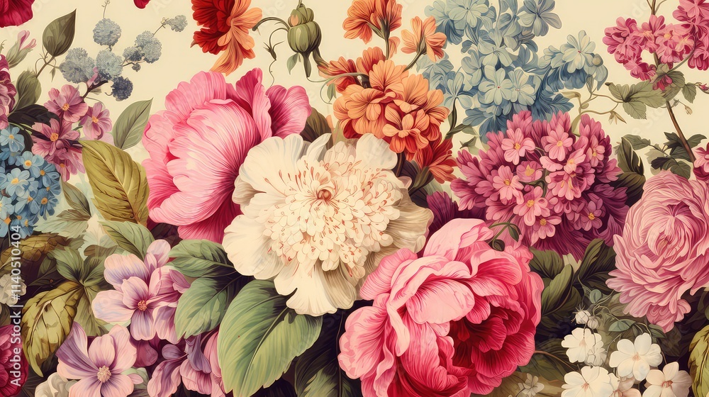 custom made wallpaper toronto digitalVibrant Vintage Floral Bouquet Roses, Peonies, and Lush Blooms