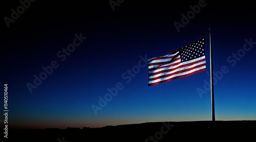Waving American flag in a dramatic display of patriotism and national pride