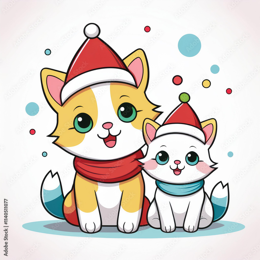 Fototapeta premium Cute Christmas Cats with Santa hat