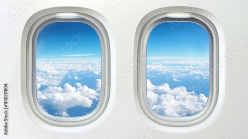 Visualization of airplane window views, capturing the interior and exterior.