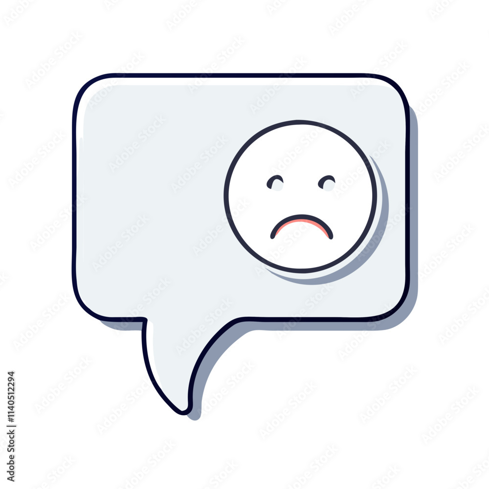 Outlined speech bubble icon with a sad face and red detail Outlined speech bubble icon with a sad face and red detail