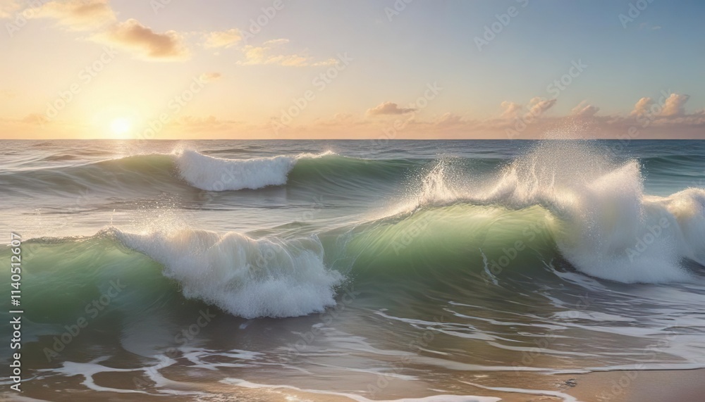 Fototapeta premium Peaceful ocean waves on a soft cream background, ocean, calm, texture