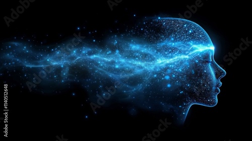 Concept of artificial intelligence represented by a glowing human profile wit...