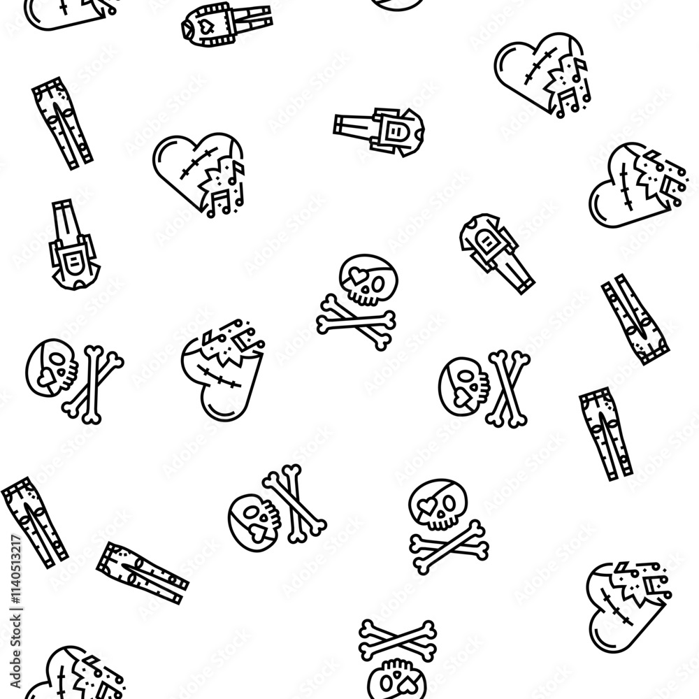 emo punk rock tattoo cute vector seamless pattern thin line illustration emo punk rock tattoo cute vector seamless pattern thin line illustration