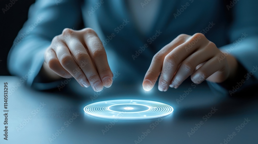 Risk analysis method. A person interacting with a futuristic holographic interface using hand gestures. Risk analysis method. A person interacting with a futuristic holographic interface using hand gestures.