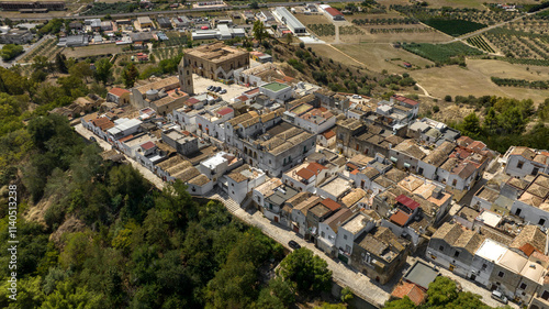 Panoramic aerial view of the historic center of the town of Bernalda, in the province of Matera, Basilicata, Italy. It is a traditional Italian village. photo