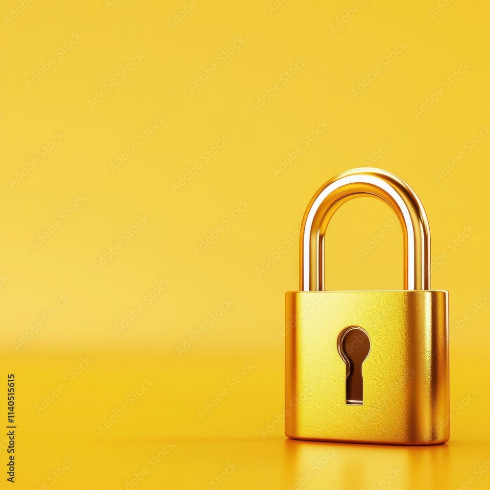 Golden Padlock On Bright Yellow Background Symbolizing Security, Safety, Protection, Confidentiality, and Trust In Digital Or Physical Contexts For Various Uses Golden Padlock On Bright Yellow Background Symbolizing Security, Safety, Protection, Confidentiality, and Trust In Digital Or Physical Contexts For Various Uses