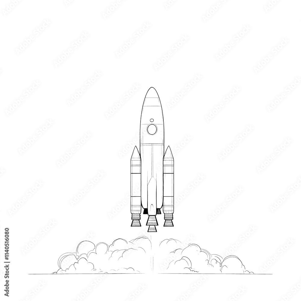 Line Art of a Rocket Launching into Sky Line Art of a Rocket Launching into Sky