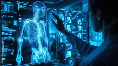 Doctor holding and examining a patient’s bone X-ray film before surgery. The concept of medical diagnosis, preparation, and precision in healthcare. Generative AI.