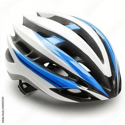Stylish black and blue bicycle helmet designed for safety and comfort during ...