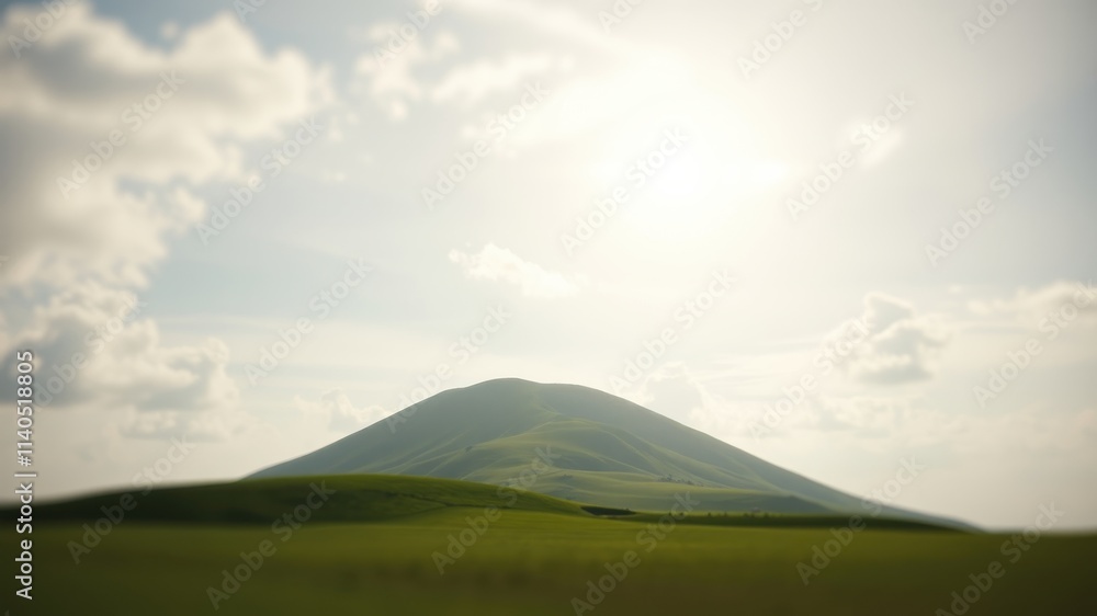 Obraz premium Serene landscape featuring a gently sloping hill under a bright, partly cloudy sky