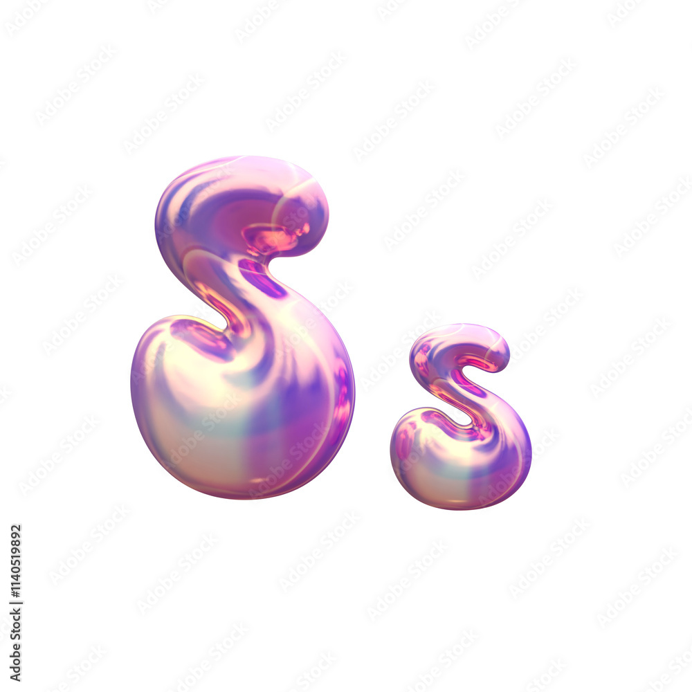 Purple blue plastic 3D balloon bubble letter S, latex glossy texture Purple blue plastic 3D balloon bubble letter S, latex glossy texture