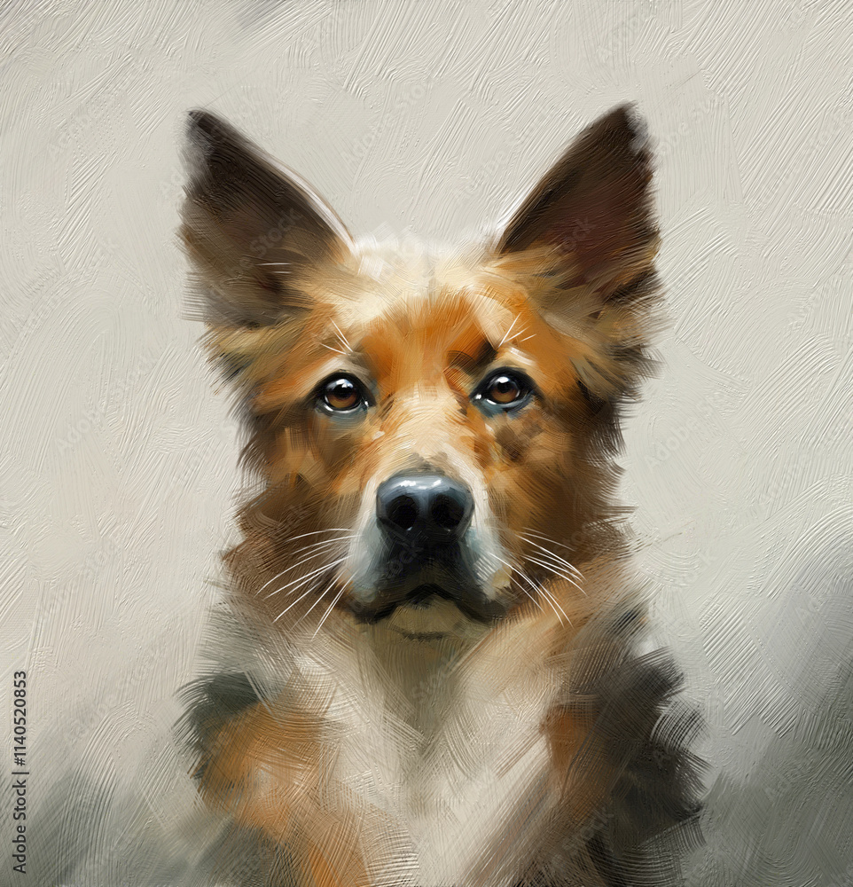 Naklejka premium Portrait of a dog, close up of a dog, completely fictional character, oil paintings, fine art, artwork