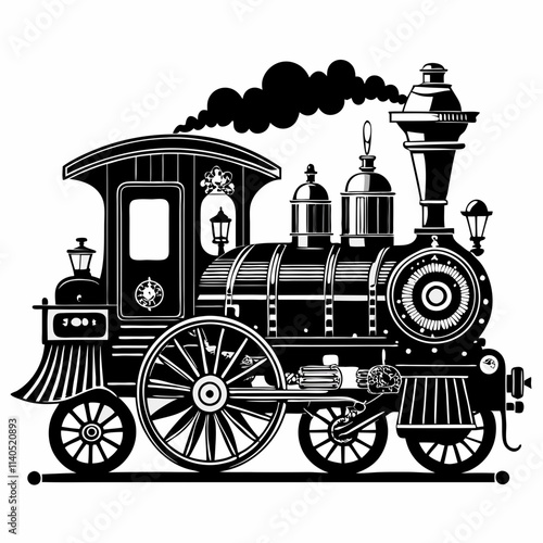 Wallpaper Mural Steampunk Christmas Victorian vintage steam engine train Black silhouette Torontodigital.ca