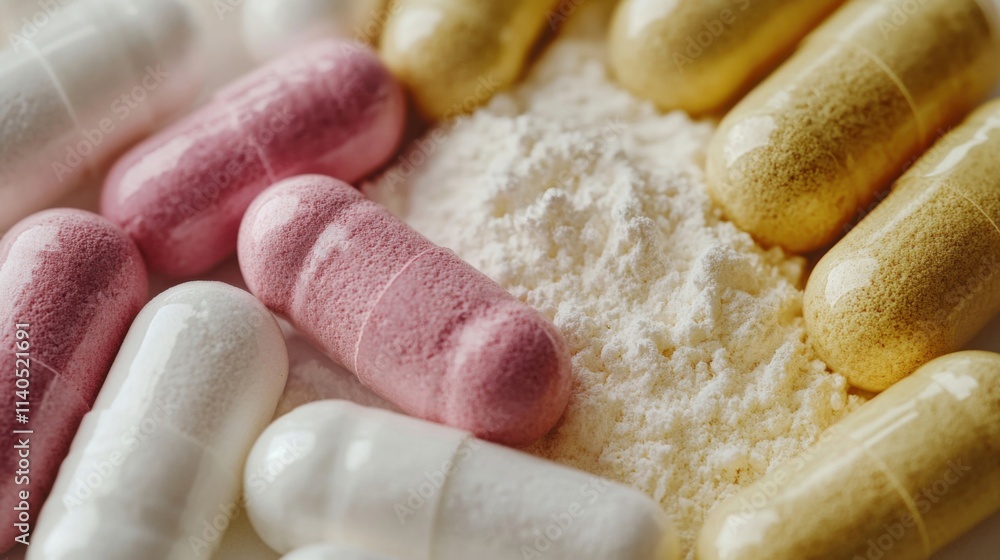 a close up of a variety of pills and powder a close up of a variety of pills and powder