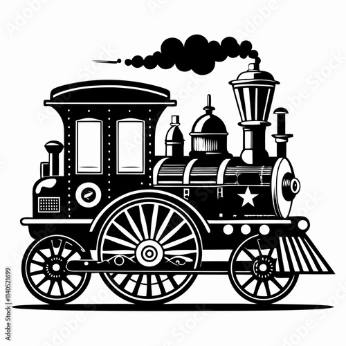 Steampunk Christmas Victorian vintage steam engine train Black silhouette