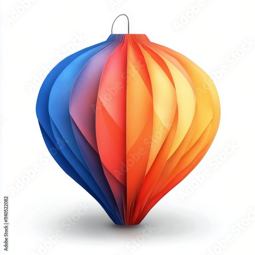 Colorful paper lantern hangs against a light background illuminating the decor