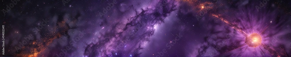 Fototapeta premium Galaxy Background with Rusty Purple Hues and Orange Glitters , shine, purple