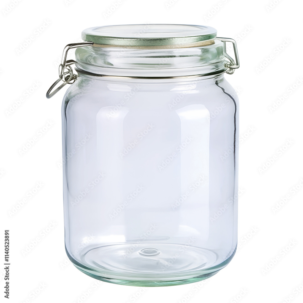 Storage jar - A large, transparent glass jar with a sealed lid, ideal for storing dry goods like pasta or rice. Suspended in mid-air on a transparent background with no shadows. Storage jar - A large, transparent glass jar with a sealed lid, ideal for storing dry goods like pasta or rice. Suspended in mid-air on a transparent background with no shadows.