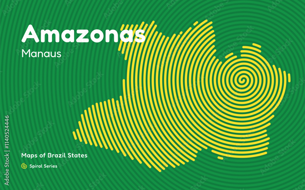 Map of the Brazilian State of Amazonas with Manaus as the Center, Circular Spiral pattern. Map of the Brazilian State of Amazonas with Manaus as the Center, Circular Spiral pattern.