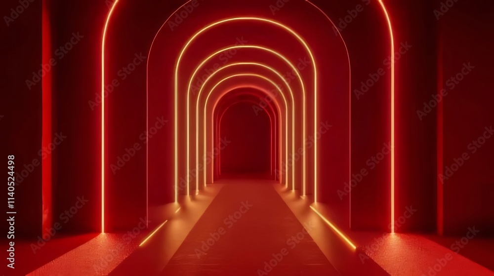Red neon archway tunnel. Red neon archway tunnel.