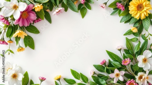 Wallpaper Mural Floral Frame of Delicate Blossoms and Lush Greenery on White Background Torontodigital.ca