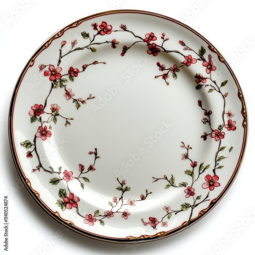Elegant porcelain plate with floral pattern and gold trim for dining or display