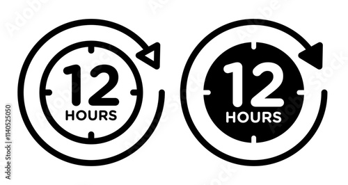 12 Hours clock Icons pack in outlined and flat versions
