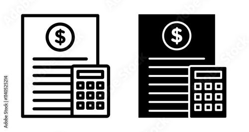 Accounting Icons pack in outlined and flat versions