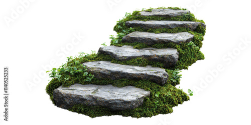 Stone pathway with moss isolated on transparent background photo