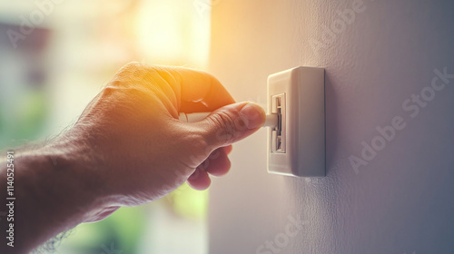 Closeup of hand plugging the cable into the wall electricity socket. house or home cord connect technology power equipment, voltage danger safety.