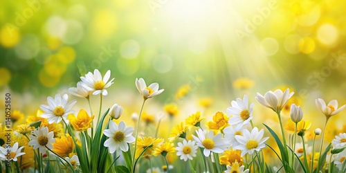 spring background with abstract yellow and white flowers silhouette