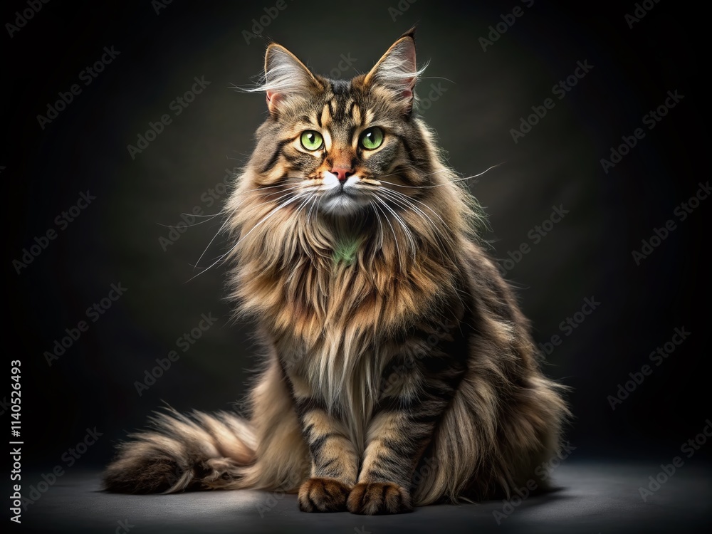 Majestic Maine Coon Cat Night Photography - Luxurious Pet Portrait, Dark Fur, Glowing Eyes Majestic Maine Coon Cat Night Photography - Luxurious Pet Portrait, Dark Fur, Glowing Eyes