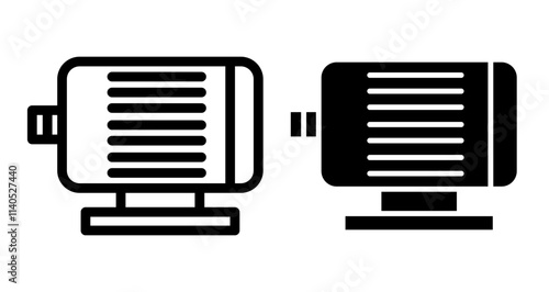 Electric motor Icons pack in outlined and flat versions