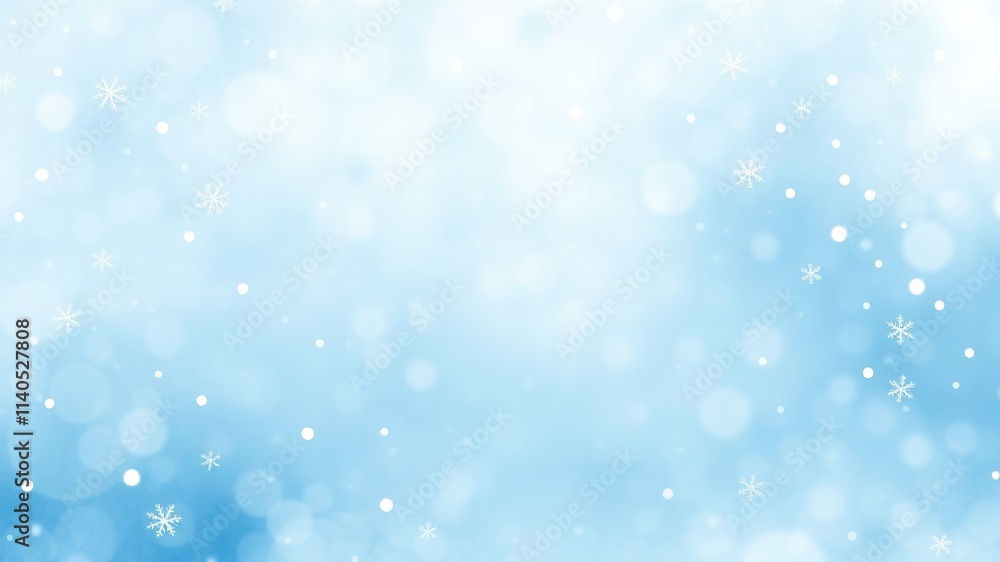 Light Blue Winter Background with Falling Snowflakes and Bokeh Effects Light Blue Winter Background with Falling Snowflakes and Bokeh Effects