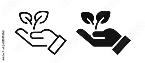 Plant in hand line and flat icon. Vector