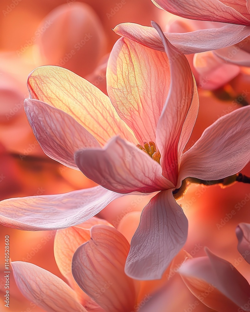 Delicate Pink Magnolia Bloom in Soft Gentle Light and Warm Background Delicate Pink Magnolia Bloom in Soft Gentle Light and Warm Background