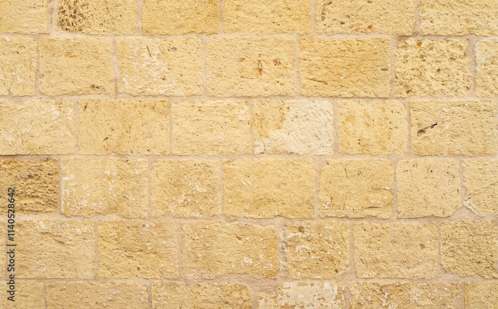 Obraz premium Large sandstone blocks wall texture, Old weathered stone wall background