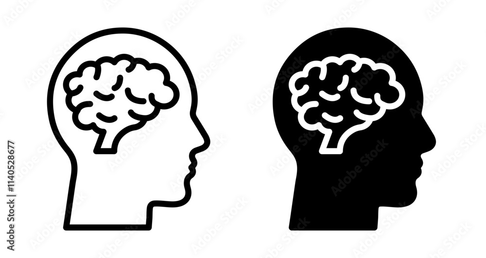 Human brain Icons pack in outlined and flat versions Human brain Icons pack in outlined and flat versions