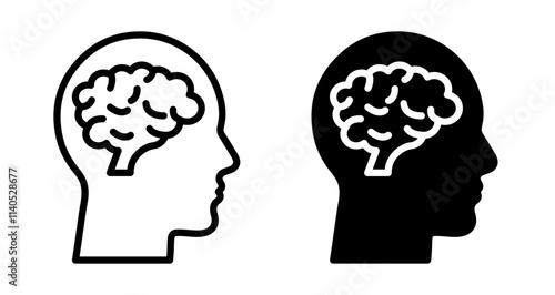 Human brain Icons pack in outlined and flat versions