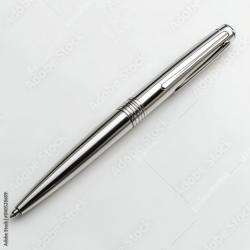 Sleek silver pen resting on a white background showcasing modern design and e...