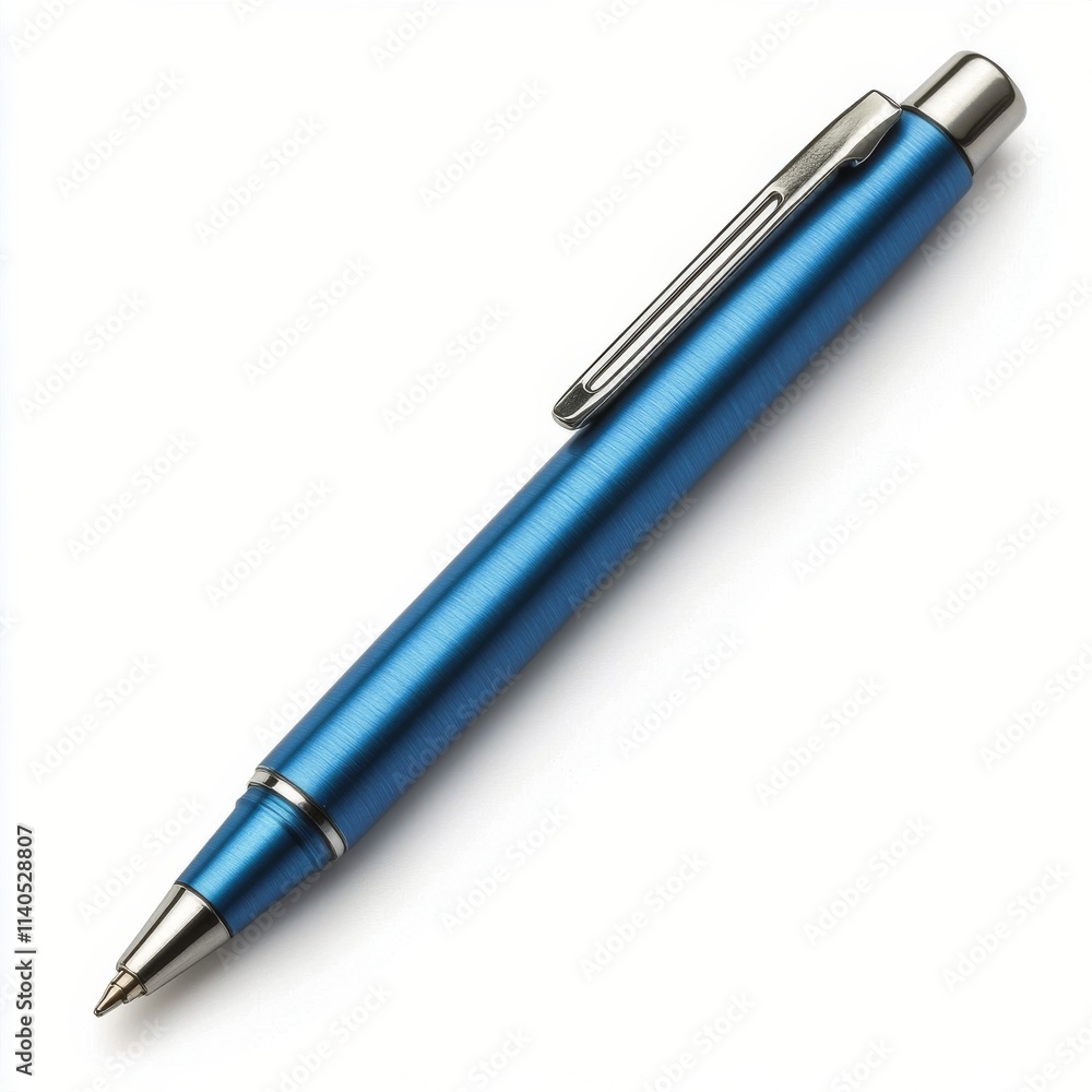 Sleek silver pen resting on a white background showcasing modern design and elegant craftsmanship Sleek silver pen resting on a white background showcasing modern design and elegant craftsmanship