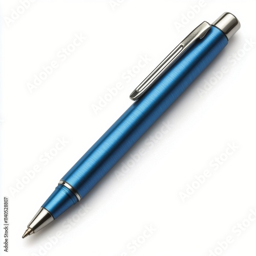 Sleek silver pen resting on a white background showcasing modern design and e...